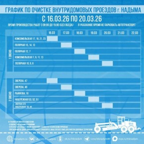 График расчистки снега в Надыме и п. Пангоды с 16 по 20 марта