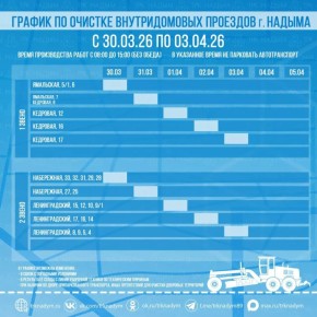График расчистки снега в Надыме и п. Пангоды с 30 марта по 3 апреля