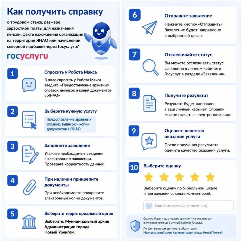 Как получить справку, подтверждающую трудовой стаж, размер заработной платы для назначения пенсии, факт нахождения организации на территории ЯНАО или начисление северной надбавки через Госуслуги? На представленном...