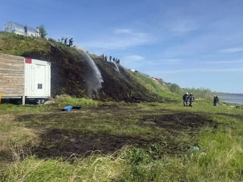 В селе Панаевск потушили возгорание травы на берегу