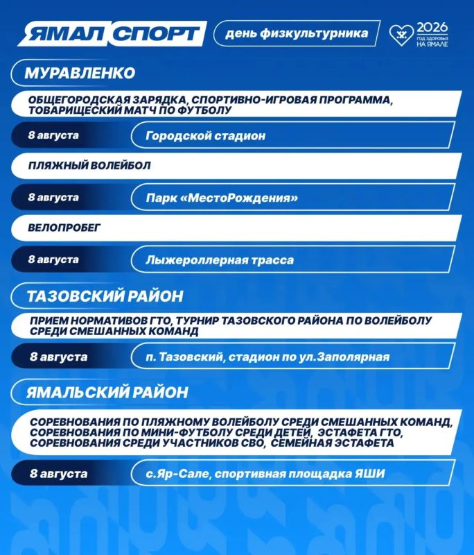 Департамент по физической культуре и спорту Ямало-Ненецкого автономного округа поздравляет ямальцев с Днём физкультурника! Департамент по физической культуре и спорту Ямало-Ненецкого автономного округа поздравляет ямальцев с Днём физкультурника!