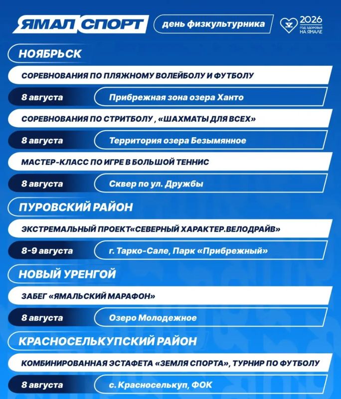 Департамент по физической культуре и спорту Ямало-Ненецкого автономного округа поздравляет ямальцев с Днём физкультурника!