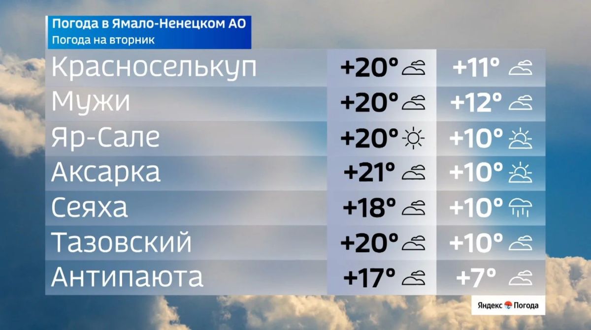 Где на Ямале 11 августа будет теплее всего Где на Ямале 11 августа будет теплее всего