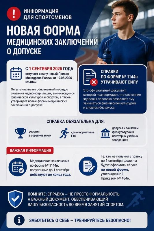 Информация для спортсменов: новая форма медицинских заключений о допуске