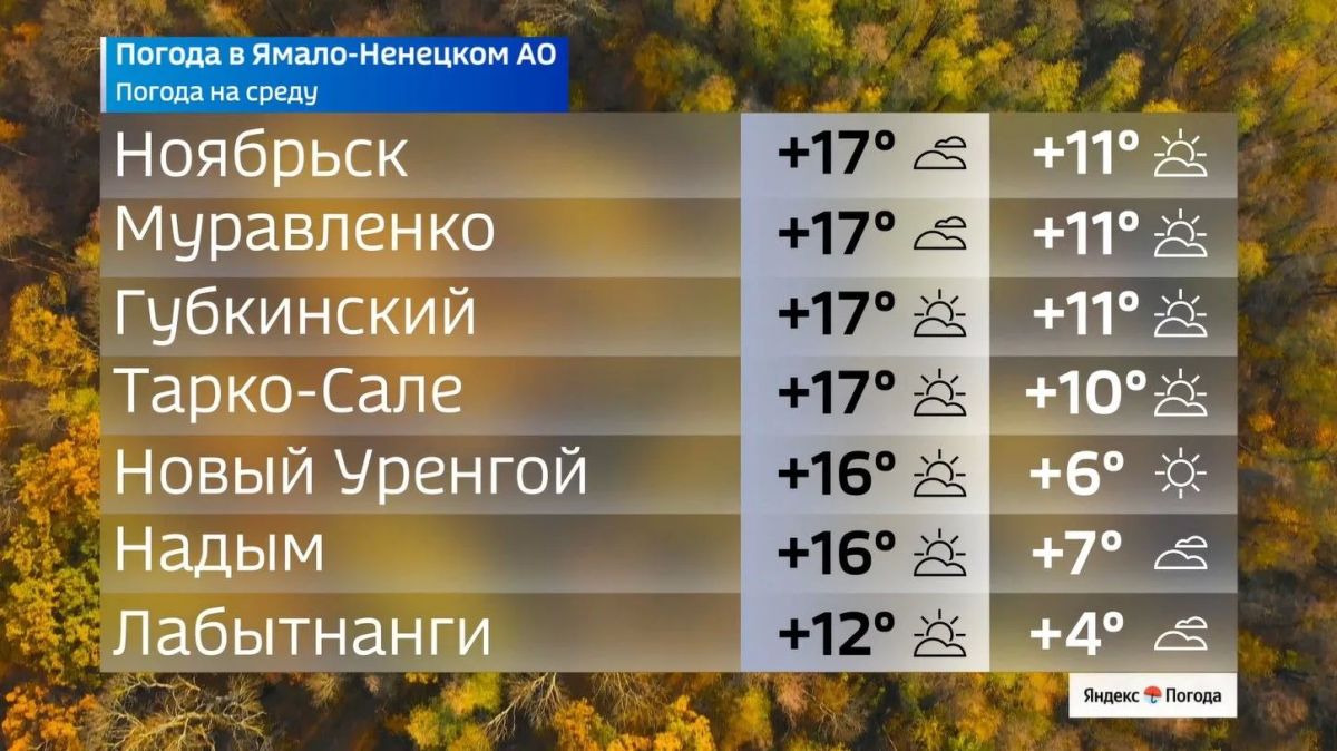Среда принесёт на Ямал осеннюю прохладу Среда принесёт на Ямал осеннюю прохладу