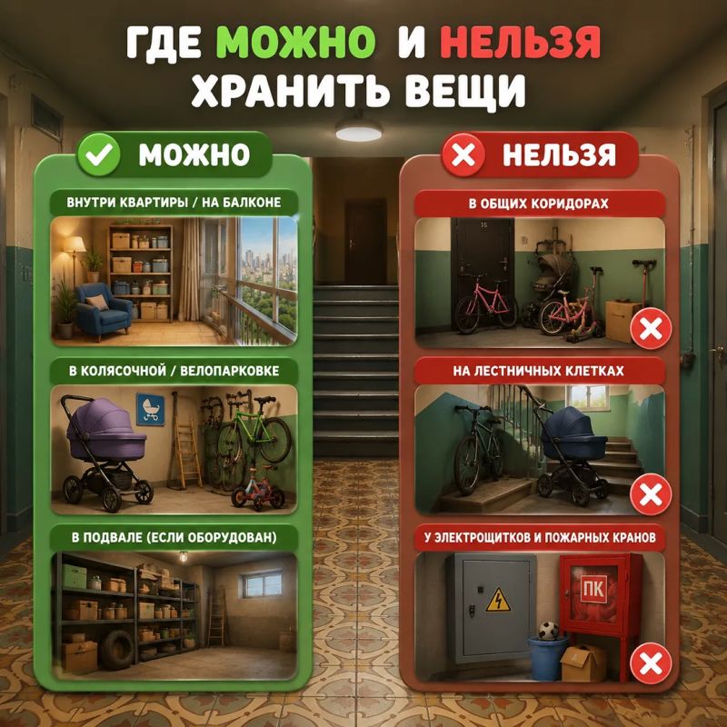 У многих на этажах стоят коляски, велосипеды, санки – это привычная картина