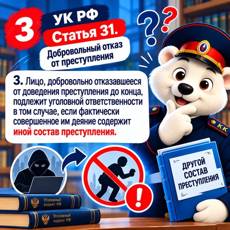 Статья 31 УК РФ. Добровольный отказ от совершения преступления Статья 31 УК РФ. Добровольный отказ от совершения преступления