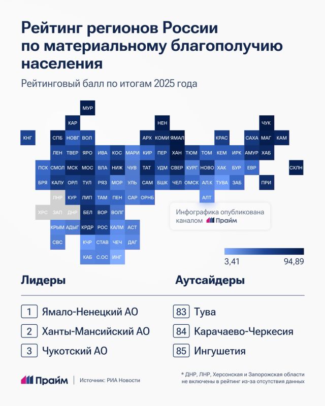 Названы регионы с самым высоким уровнем материального благополучия
