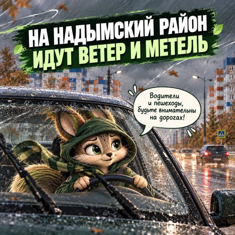 Штормовой ветер и метель: 14 октября в Надымском районе ухудшится погода