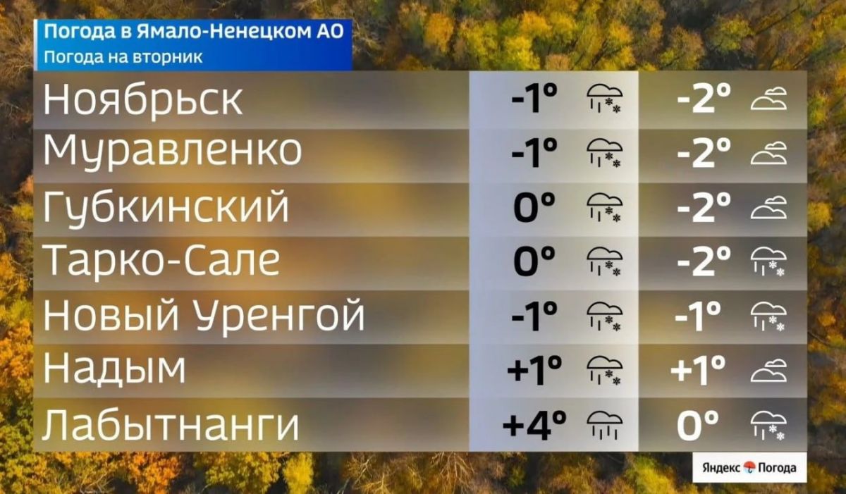 20 октября принесёт на Ямал похолодание
